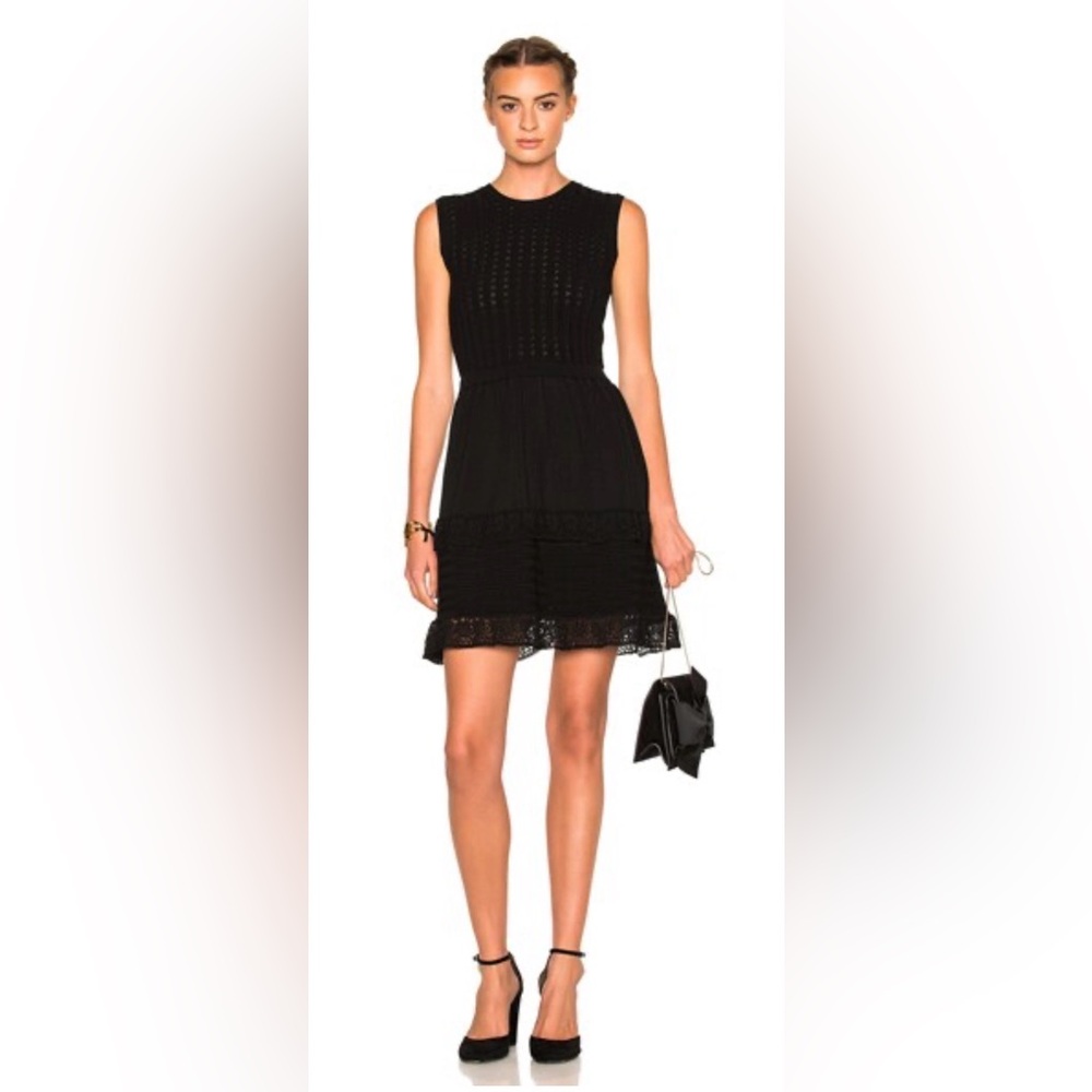 RED Valentino Knit Ruffle Black Midi Dress